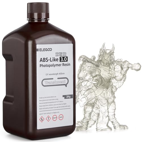 ELEGOO Résine ABS Like 3.0, Translucide 2000g, Résine d'Imprimante 3D Photopolymérisation UV 405 nm pour Imprimante 3D LCD/DLP, avec Résistance et Ténacité Améliorées, Faible Viscosité 3 ELEGOO Résine ABS Like 3.0, Translucide 2000g, Résine d'Imprimante 3D Photopolymérisation UV 405 nm pour Imprimante 3D LCD/DLP, avec Résistance et Ténacité Améliorées, Faible Viscosité