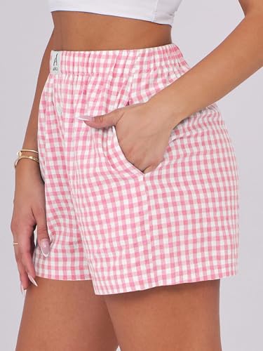 Image of ANRABESS Boxer Shorts for Women Gingham Pajama 2026 Summer Casual Lounge Sleep Plaid Shorts Y2K Beach Bottoms