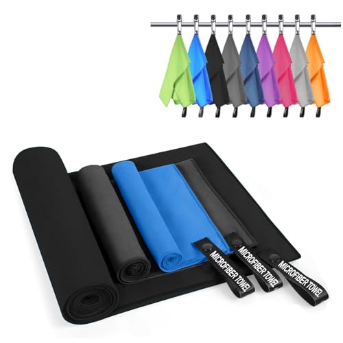 InfiniZer Gym Towel 2/3-Pack, Quick-Dry Microfibre Towel for Sports, Gym, Beach & Camping, Ultra-Lightweight & Portable (Black+Dark Grey+Blue, S(11.8 * 15.7In)-Pack of 3)