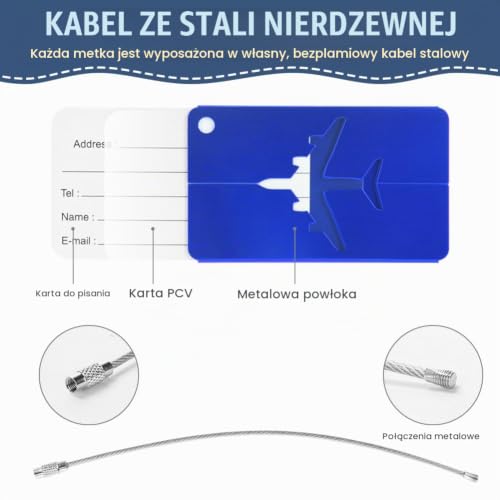 Vicloon Etykieta bagażowa, 6 szt. etykiet bagażowych, walizki podróżne, aluminiowe etykiety bagażowe, aluminiowa etykieta bagażowa z identyfikatorem do bagażu bagażu identyfikacyjnego