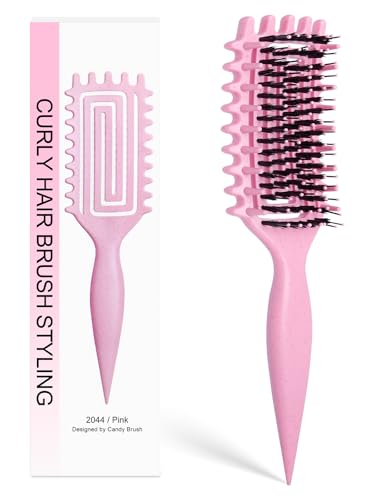 Curly Hair Brush, Curl Defining Brush for Women and Men, Effortless Detangling and Shaping for Curls, Waves and Coils, Reduces Pulling, Smooth Results (Pink)