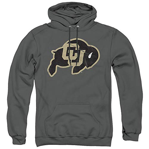 University of Colorado Official Distressed Primary Unisex Adult Pull-Over Hoodie, Charcoal, Large