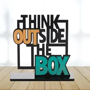 Webelkart Wooden Think Outside The Box Quote Decorative Showpiece Motivational Quotes Table Decoration for Office Desk | Home Decor Item | Living Room | Modern Art Wood Showpiece Gift Items