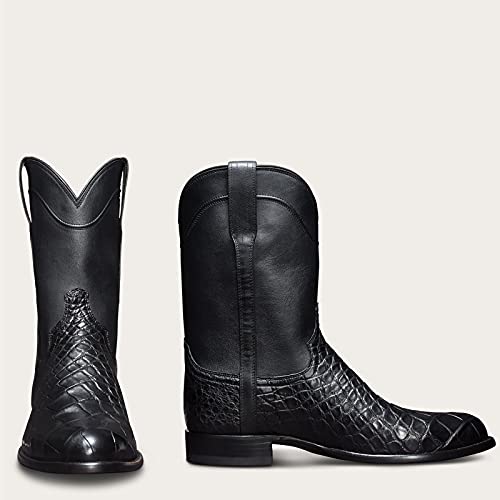 Men Boots Casual Work Boots Square Toe Low Heel Stitching Snake Print Boots Wide Calf Fashion Cowboy Boots3