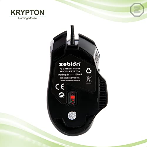 Image of Zebion Krypton Professional Gaming Mouse, with 7D Multi Color Gaming Features, 6 Responsive Buttons, Stunning Multicolor Glow, Adjustable Speed, Rugged Rubber Coating and 3 Years Warranty