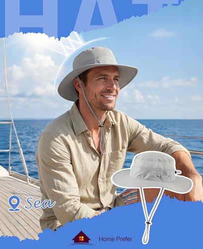 Image of Home Prefer UPF 50+ Men's Sun Hat Wide Brim Bucket Hat UV Protection Hat for Mens Womens Beach Safari Gardening Golf Fishing