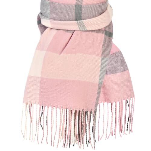 Schal für Damen – Winter-/Herbstschal, modisch, lang, kariert, Kaschmir-Gefühl, Decke, Pashmina-Schals, Rosa und Grau, Einheitsgröße