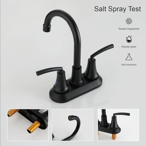 RKF 4 inch Matte Black Bathroom Sink Faucet 2-Handle Centerset Bathroom Faucet 360 Swivel Spout Vanity Faucets for Sink 3 Hole Basin Lavatory Mixer Tap BF023-MB - Thumbnail 6