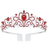 AOPRIE Red Silver Tiaras and Crowns for Women Girls Princess Crystal Crown with Combs Women's Headbands Bridal Wedding Prom Birthday Party Headbands for Women
