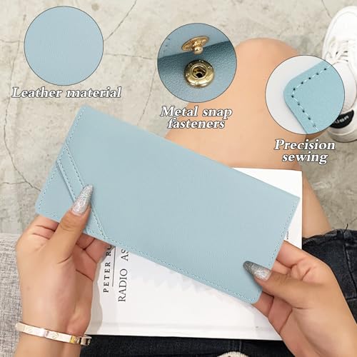 Ultra-Thin Long Wallet, Style Credit Card Holder for Women, 11 Card Slots Bifold Minimalist Wallet with Buckle for Cash, Credit Cards (Light Blue)3