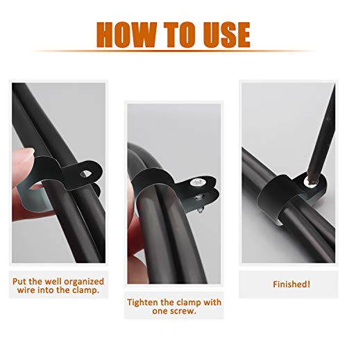 Ispinner 180Pcs Nylon Plastic R-Type Cable Clamps, 1/4" 5/16" 3/8" 1/2" 5/8" 3/4" Clips Fasteners Assortment Kit For Cable Conduit (Black) #TOP3