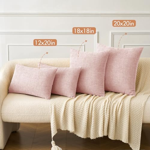 Image of MIULEE Pack of 2 Couch Valentines Throw Pillow Covers 18x18 Inch Soft Spring Pink Chenille Pillow Covers for Sofa Living Room Solid Dyed Pillow Cases