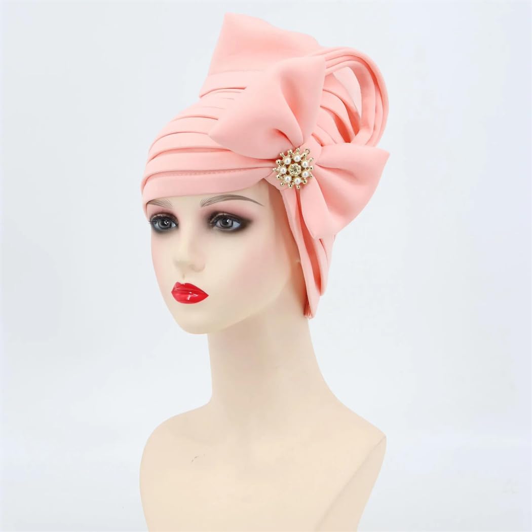 Women Bow Diamond Turban Caps Nigerian African Wedding Muslim Headscarf Bonnet Female Headwrap