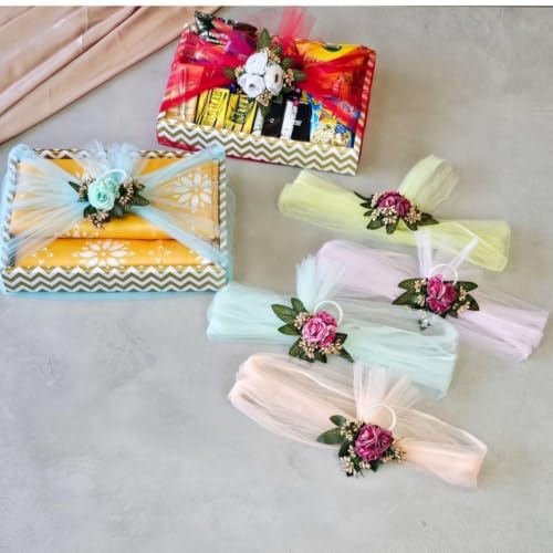 Image of SATYAM KRAFT 24 Pcs Ready-to-use Net Band with Flower Bunch - Reusable Wedding Trousseau Packing, Trolley Bag Decoration, Crafting & DIY Projects (Multicolor)