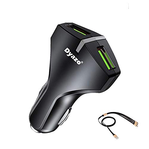 Dyazo Qc 3.0 36 W Dual Port Usb Car Charger Compatable With Mobile Galaxy S8/Edge/Plus, Power Iq For Iphone Xs/Xs Max/Xr/X/8/7/6/Plus, Ipad Pro/Air 2/Mini, Lg, Nexus, Htc And More (With 3 In 1 Cable)