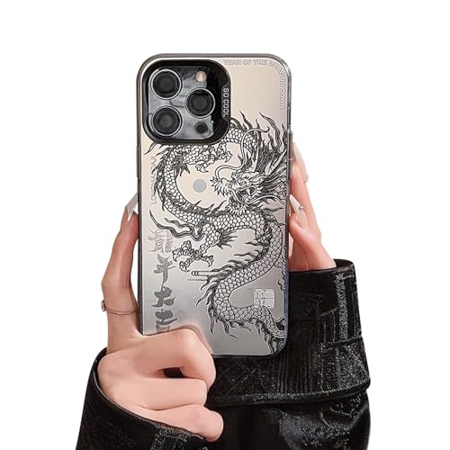 Custodia CASEVIVID Per IPhone 15 Pro Con Drago Nero – Cover Morbida Anti-ingiallimento, Design Originale Disegnato A Mano, Regalo Per Ragazza