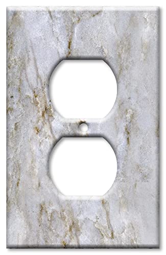 Art Plates - Oversized Switch Plate - Over Size Decorative Metal Wall Plate - 1 Gang Outlet - White Pearl Quartzite - Granite - Marble (Printed Image) - (Made In Usa) #TOP15
