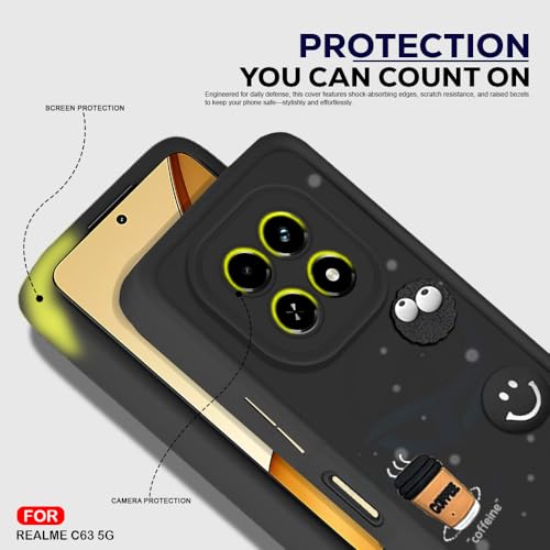 Image of AESTMO Back Case Cover for Realme C63 / N63 | Cute Fun Cartoon 3D Ball | Coffee Silicone Case | Full Body Protection | Camera Protection Back Cover for Realme C63 / N63 (Black)