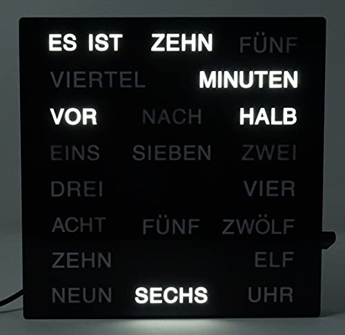 CBK-MS Tischuhr Wortuhr 20 x 20 cm Uhr mit Deutscher LED Wort Anzeige...