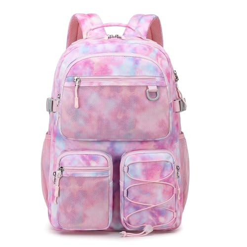 Image of Lohol Multi-Pocket Backpack for School College Travel, Heavy Duty Big Bookbag with 15.6 inch Laptop Compartment (Pink Galaxy