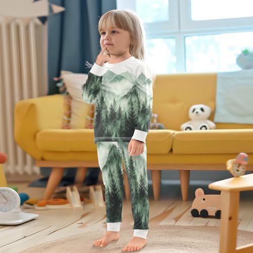 Pigsaly Pajama Set 2 Piece Evergreen Forest Mountain Pajama Sets Long Sleeve Pjs Sleepwear 4T4