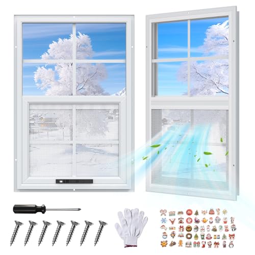 2 Pack 12 x 18 Shed Windows with White Frame Flush Mount Small Window with PC Screen for Shed for Shed Chicken Coop Household Playhouse Garage