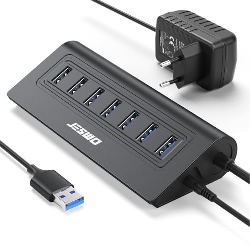Hub USB Alimenté, 7 Ports Aluminium Hub USB 3.0 avec Câble 100cm et 5V/4A Adaptateur Alimentation，Multiprise USB pour PC Bureau,MacBook, Mac Pro/Mini,...