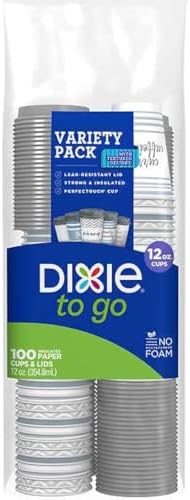 Dixie To Go Coffee Cups and Lids, 12 Oz, 120 Count, Assorted Designs, Disposable Hot Beverage Cups & Lids image 2