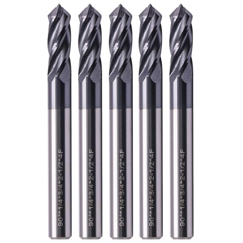 Image of 4 Flute 90 Solid Carbide Drill Mill Set(5Pc, 1 /4 inch), AlTiN Coated | 90 Included Angle, 1 /4 inch Cutting Dia, 1 /4 inch Shank, 3 /4 inch LOC, 2-1 /2 inch OAL For Milling Alloy Steel, Carbon Steel, Iron, Copper