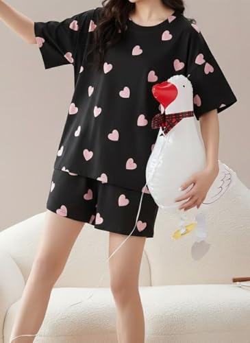 Image of SMOWKLY Women Korean Shorts Pajama Set |Summer Night Top & Shorts Dress |Cotton Blend Nightwear Set Top & Shorts Sleepwear Lounge Wear Soft Comfortable Night Suit Ladies | Co-Ord Home Wear Set