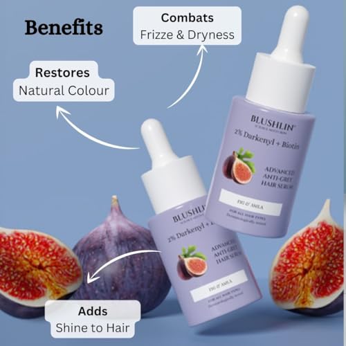 Image of BLUSHLIN 2% Darkenyl for Anti-Greying Hair Serum | Hair Growth Actives with Biotin, Bhringraj, Henna & Amino Acid Complex | Strengthens Roots & Adds Shine | Toxin Free | All Hair Types (10ml, 10.0, millilitre)