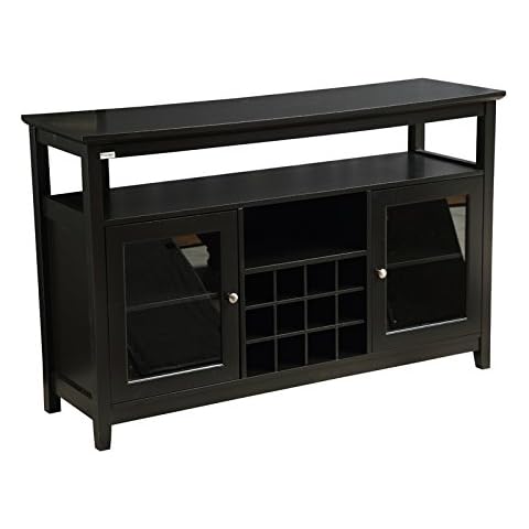 Mixcept 52" Wooden Sideboard Buffet Table Tall Console Dining Server Storage Cabinet with Wine Rack, Black Cover