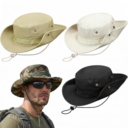Image of 4 Pack Boonie Safari Hats for Men Women, Wide Brim Sun Hats with Chin Strap for Fishing Hiking Lightweight