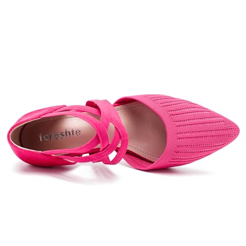 Women's Low Kitten Heels Knit Pumps Elastic Crisscross Ankle Strap Slip On Dress Shoes4