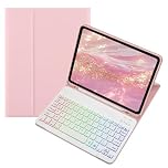 kaidisen Colorful Backlit keyboard Case for iPad 9.7" (6th/5th Generation), Air, Air2, iPad Pro 9.7 inch Case with Magnetic Detachable Bluetooth RGB Backlight Keyboard Cute Candy Color,Pink+White