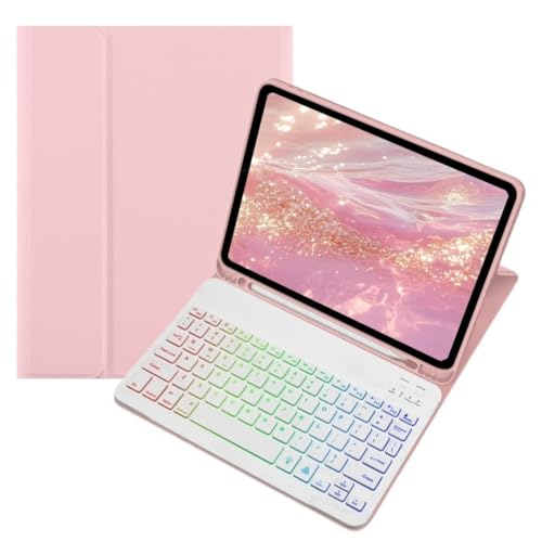 Étui avec clavier rétroéclairé RVB amovible couleur rose pour Galaxy Tab S9 FE 11"
