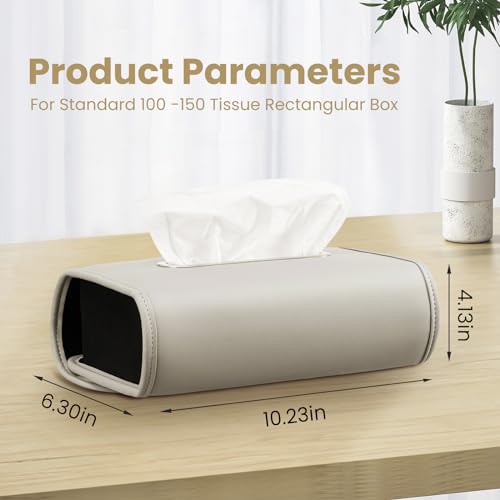 Image of WHHMK Large Car Tissue Holder Refill Easily Clamshell Opening, Grey 2PC | Tissue Box Cover Keep Car Tidy, Premium PU Leather Backseat Napkin Rectangle Organizer in Auto, Fits 100-150 Count Tissues