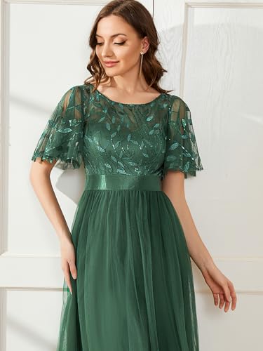 Image of Ever-Pretty Sequin Formal Prom Dresses for Women Ruffle Sleeves Empire Waist A-Line Long Mother of Bride Dress 00904