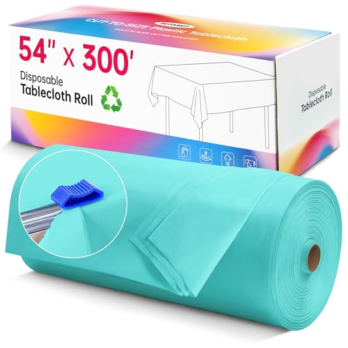 Image of Plastic Table Cloth Disposable, 54In X 300Ft Table Cover Roll