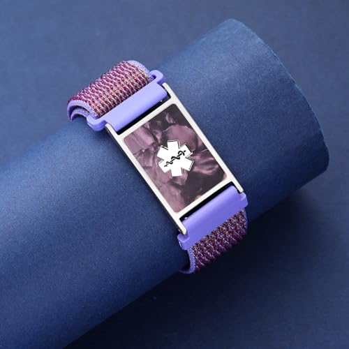 Customizable Medical ID Bracelets for Women & Men, Hook and Loop Medical Alert Bracelets with Free Engraving, Stainless Steel ID Tag Inlaid with Shells & Acrylic Plate, 6.0-9.0 Inches Adjustable4