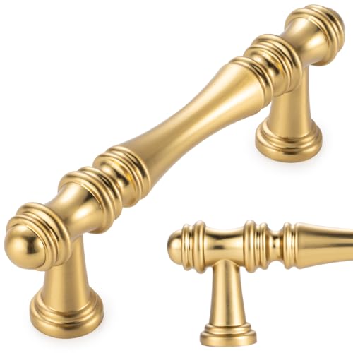 KOOFIZO 10 Pack 3 Inch Brushed Gold Kitchen Cabinet Handles Gold Cabinet Pulls Cabinet Hardware P30 for Cabinets Drawer Dresser Cupboard Bedroom Bathroom