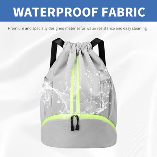 Image of JELUTAR Drawstring Backpack Gym Bag with Shoes Compartment, Grey