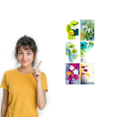 Image of SiddArtify Floral Botanical Wall Art Prints Set - Watercolor Flower Poster Decor for Living Room Bedroom Office - Set of 2-4x6 Inch - Board (Pack of 6) - Sticker (Pack of 6)