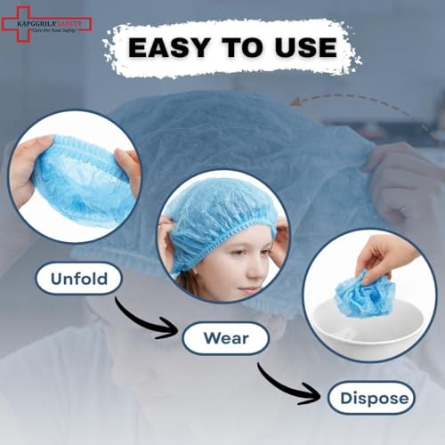 Image of KAUSTA Disposable Bouffant caps /Surgical Caps /Cooking Caps /Surgical Head Caps /Non Woven Head Caps, Pack Of 100pcs (18 inch) Medical Use Disposable Bouffant Caps Stretchable Hair Cover