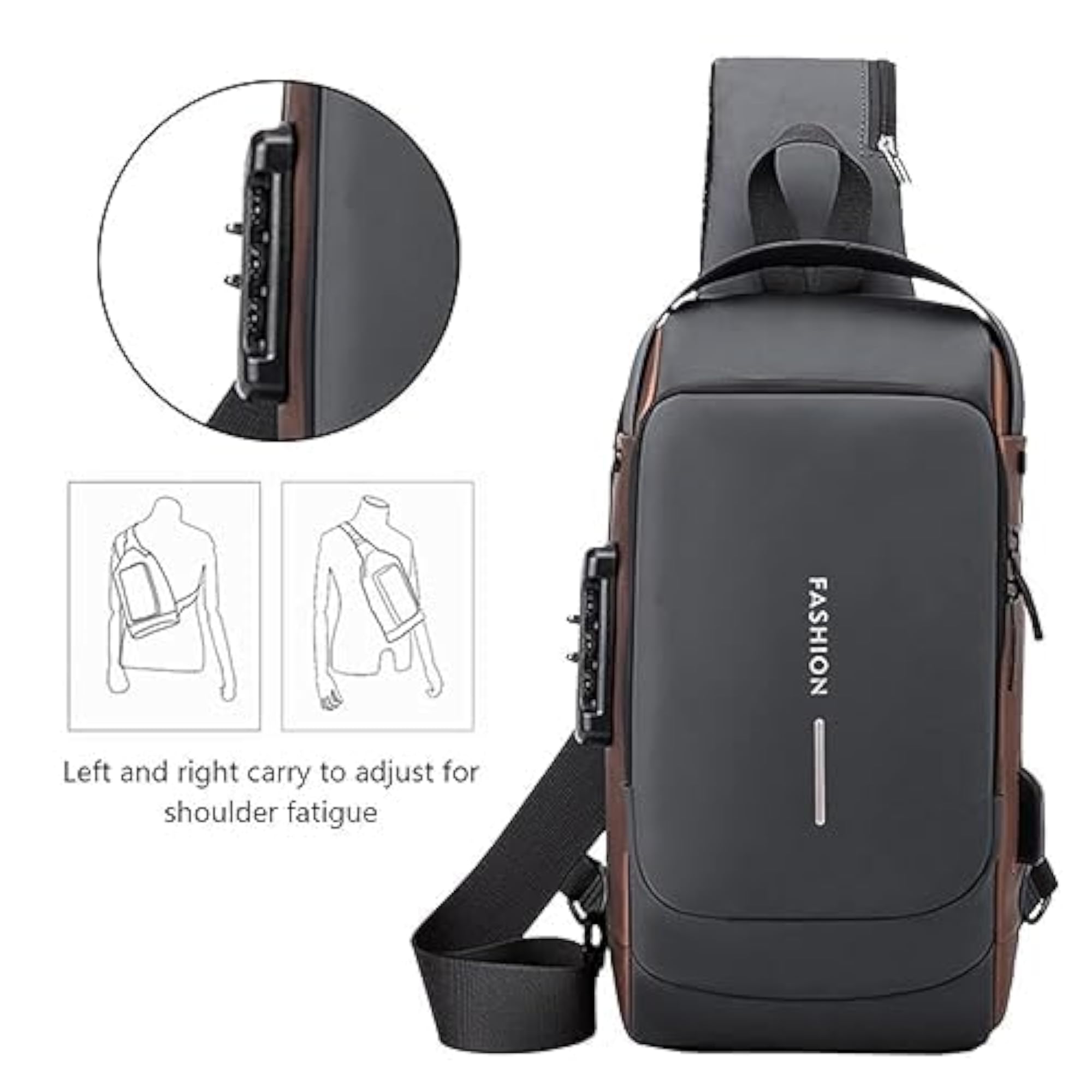Anti-theft Crossbody Sling Bag with USB Charging