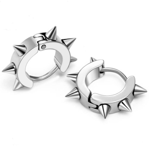 JewelryWe Bijoux Boucles d'oreilles Homme et Femme Rivet Poinçon Huggie Hoop Spike Cercle Punk Rock Acier Inoxydable Clous d'oreilles Fantaisie Avec Sac Cadeau