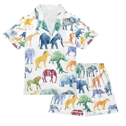 senya Animals Silhouettes Satin Summer Pajama Sets Silk Short Sleeve Button Down Sleepwear