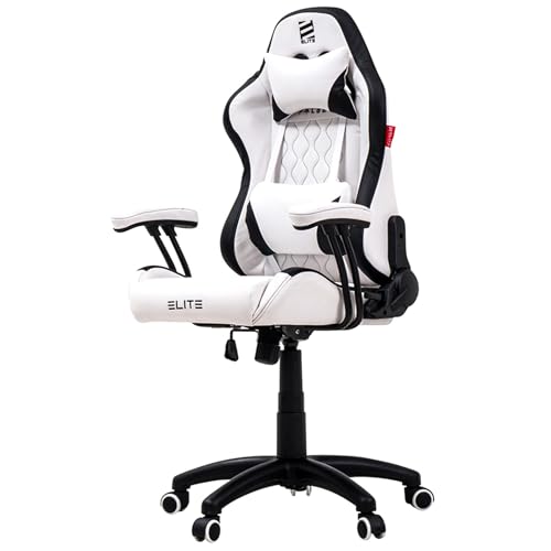 ELITE Gaming Stuhl für Kinder | Ergonomischer Bürostuhl - Schreibtischstuhl - Chefsessel - Sessel - Racing Gaming-Stuhl - Gamingstuhl - Drehstuhl - Chair - Kunstleder (Weiß/Schwarz)