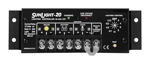 Morningstar Sunlight 20A Solar Charge Controller (SL-20L-12V) - Solar Panel Regulator for 12 Volt Batteries, Lighting Ctrl, Easy Setup, Corrosion Resistant Terminals, 5 Year WTY - Designed in The USA