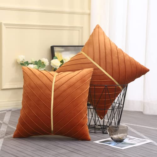 Image of Velvet Throw Pillow Covers 26x26 Pack of 2 Gold Decor Burnt Orange